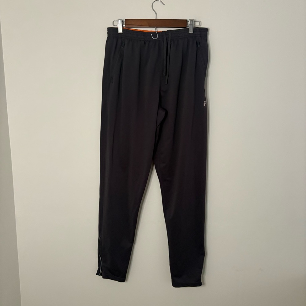 Fila Sport Adult Large Running Pants Fitted Grey 28” Waist Zip Ankle gym fall